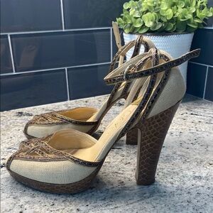 COLE HAAN Elegant Brown and Cream SNAKESKIN PRINT Women's Heels